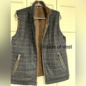 Johnston& Murphy MEDIUM reversible leather vest , navy and blue wool plaid
